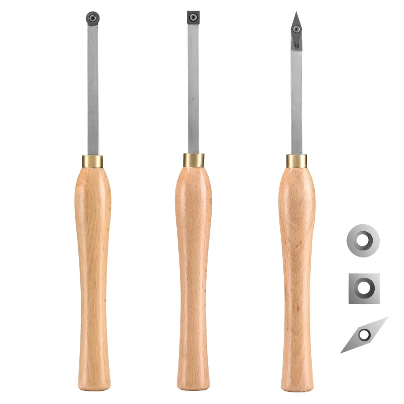 KFFKFF Wood Turning Chisel Trio, 3 Piece Set with Carbide Tips - Square, Round, Diamond Shapes