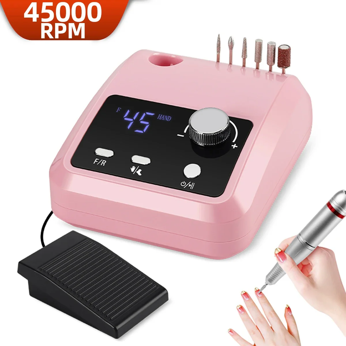 45000RPM Nail Drill Machine Professional Nail Lathe With Base Large LCD Screen Electric Manicure Polisher Nail Sander Salon Tool