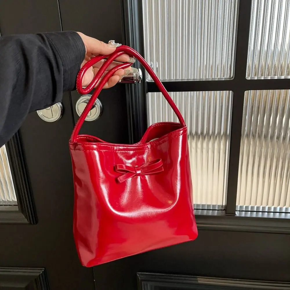 Estilo coreano arco sacola cor pura grande capacidade couro do plutônio axilas bolsa all-match bowknot bolsa de ombro viagem