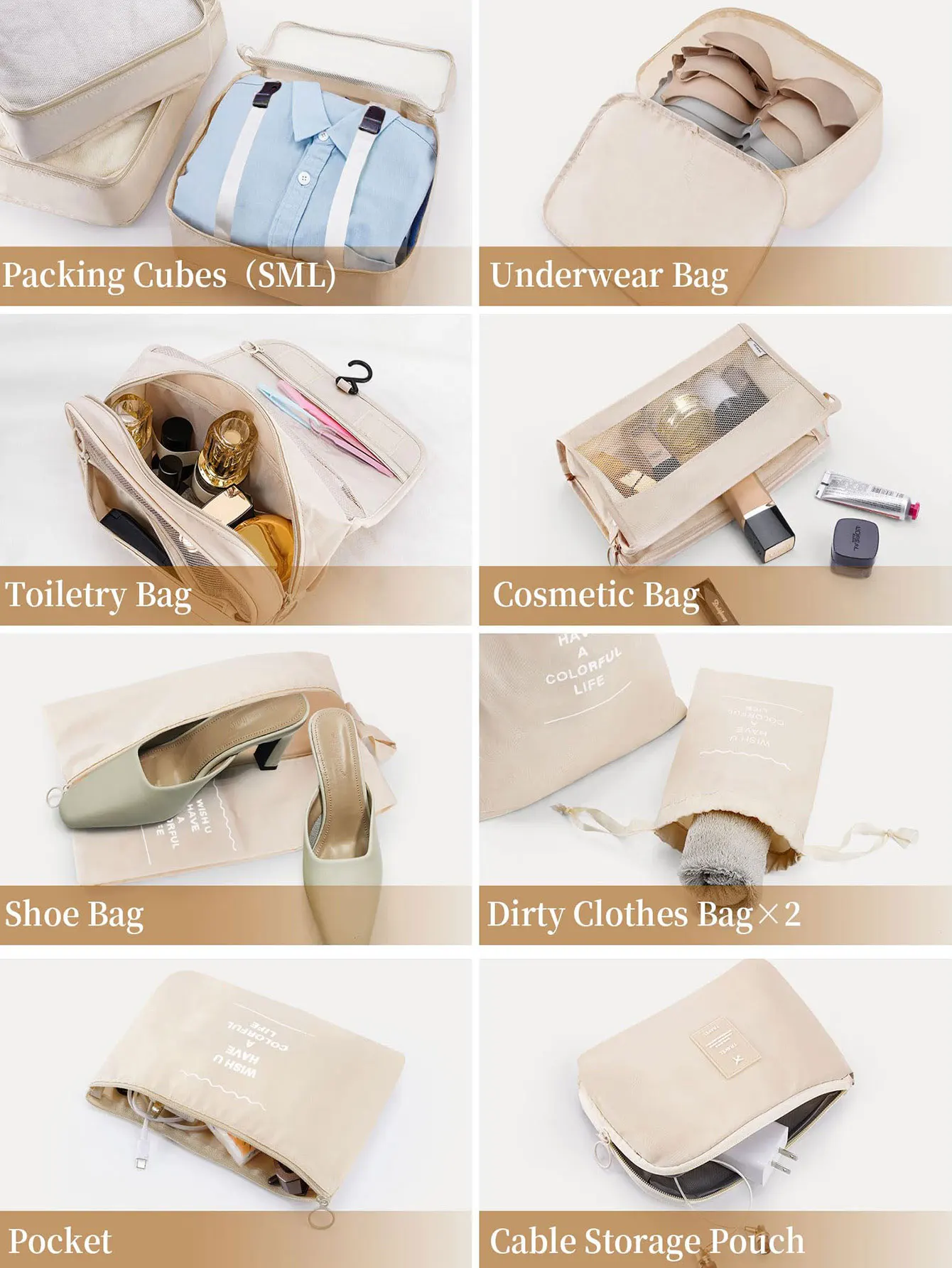 11-teiliges, tragbares Reise-Aufbewahrungsset – Organisieren Sie Ihre Kleidung, Schuhe und Unterwäsche mühelos – ideal für Tagesausflüge, Geschäftsreisen und zur Aufbewahrung zu Hause, geeignet für Gepäck und Koffer, Reiseaufbewahrungsbeutel mit Aufdrucken und Designs, tragbare Schuh- und Toilettenartikel-Taschen, Wäschebeutel, unverzichtbare Artikel für die Schule und für Studenten im Studentenwohnheim. – Detail 8