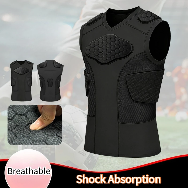 Adult Sports EVA Padded Shockproof Chest Shoulder Pad Protective Vest/Compression 3/4 Pants Set for Basketball Soccer Rugby