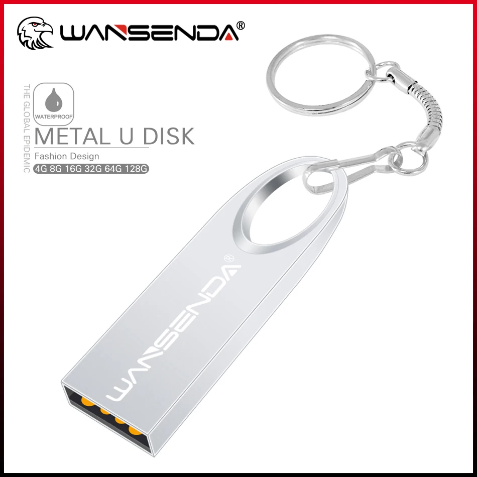 

WANSENDA Metal Key Ring USB 2.0 Flash Drive Waterproof Pen Drive 64GB 32GB 16GB 8GB 4GB Pendrive Portable Memory Stick