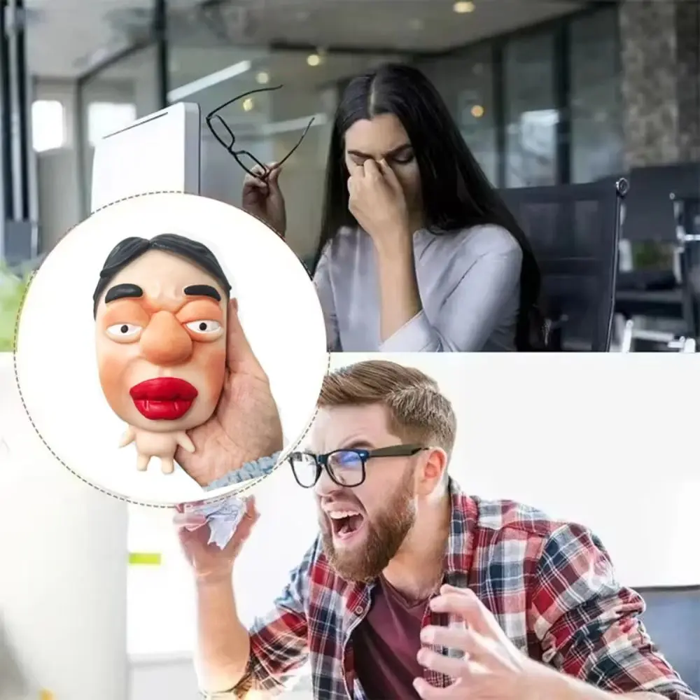 ゆっくり戻る醜い顔のスクイーズ玩具、捏ねる弾力のある表情キャラクターのスクイーズ玩具、手作りのピンチ玩具