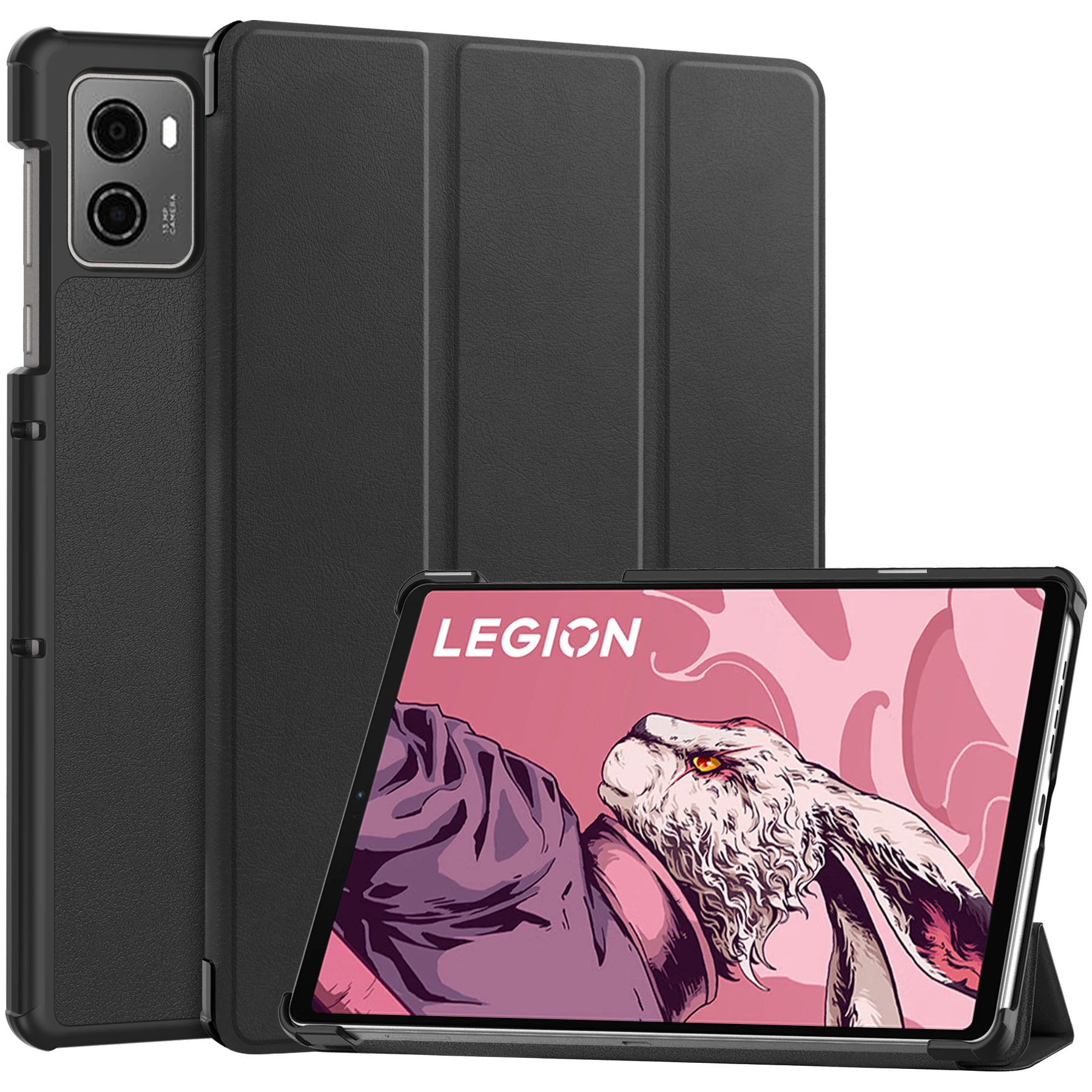 

For Lenovo Legion Y700 (2023) / Tab Gen 2 Tri-Fold Stand Leather Case Tablet Cover - Black