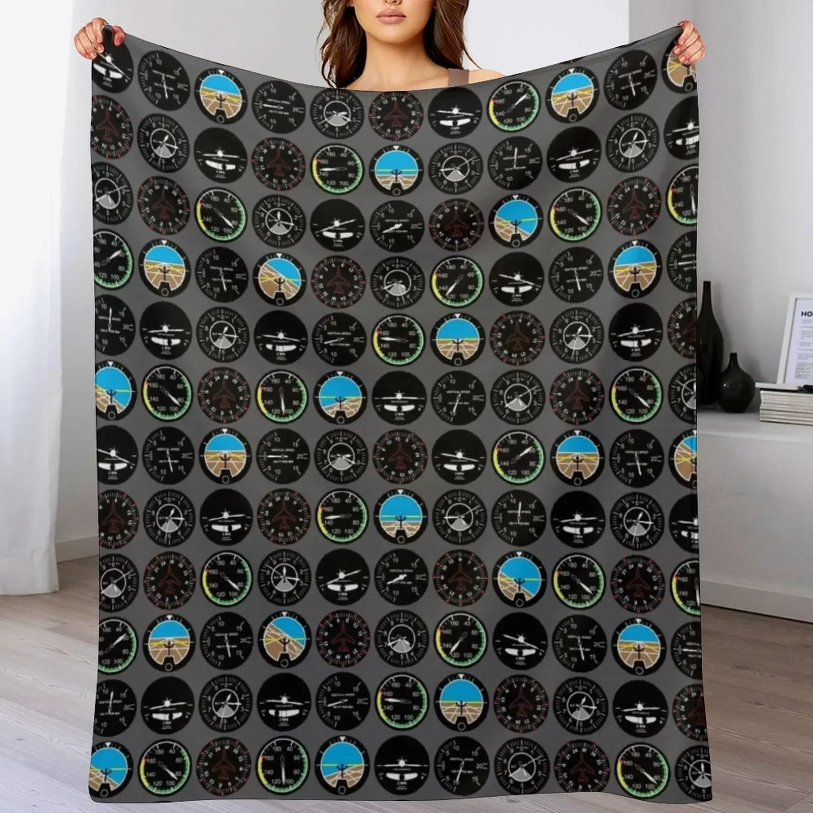 Flight Instruments Throw Blanket Travel Size Cozy Blanket for Plane Train