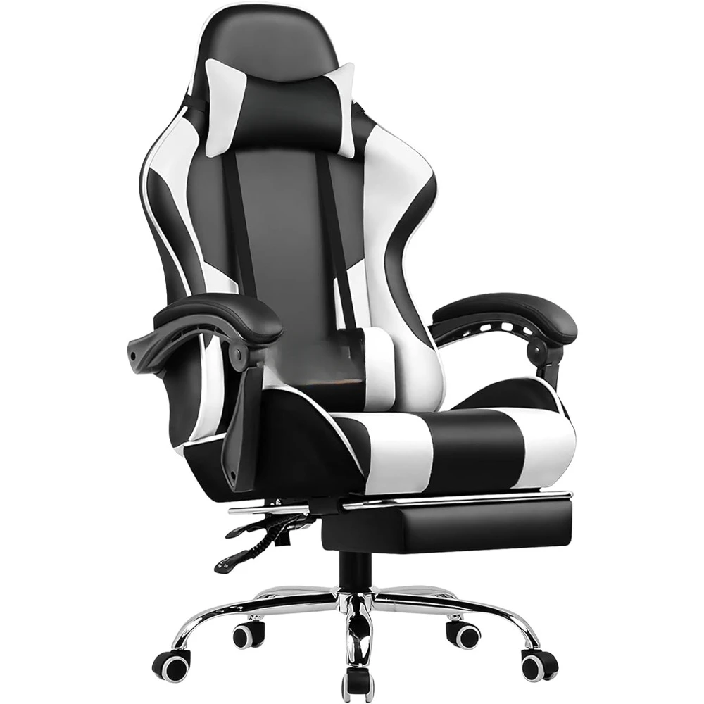 Gaming Chair,with Footrest And Lumbar Support,Height Adjustable With 360° Swivel Seat And Headrest And For Office Gaming