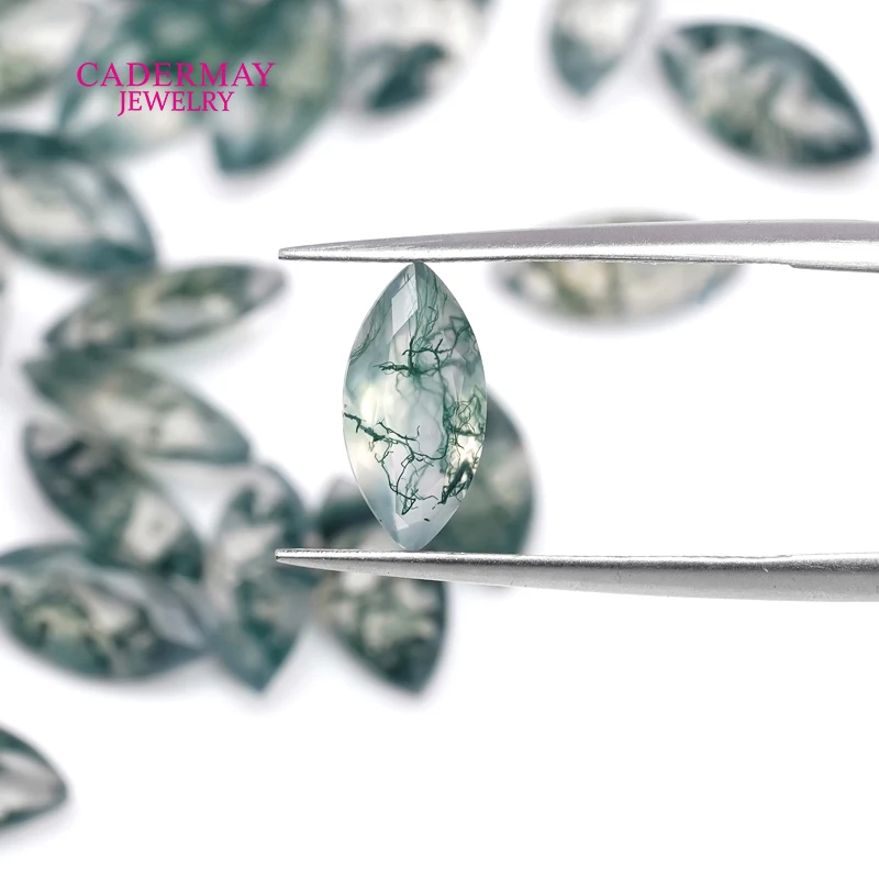 

High Quality 2x4mm 5x10mm Marquise Shape Natural Moss Agate Loose Stones For Jewelry Making