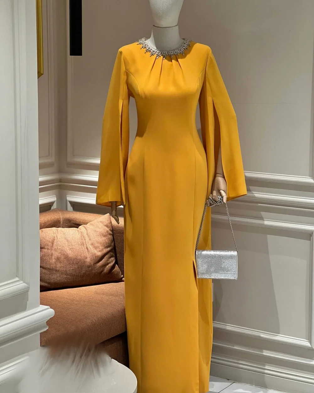

Customized Jersey Sequined O-Neck Straight Long Dresses Bespoke Occasion Classic Elegant High Quality Evening Party Gown