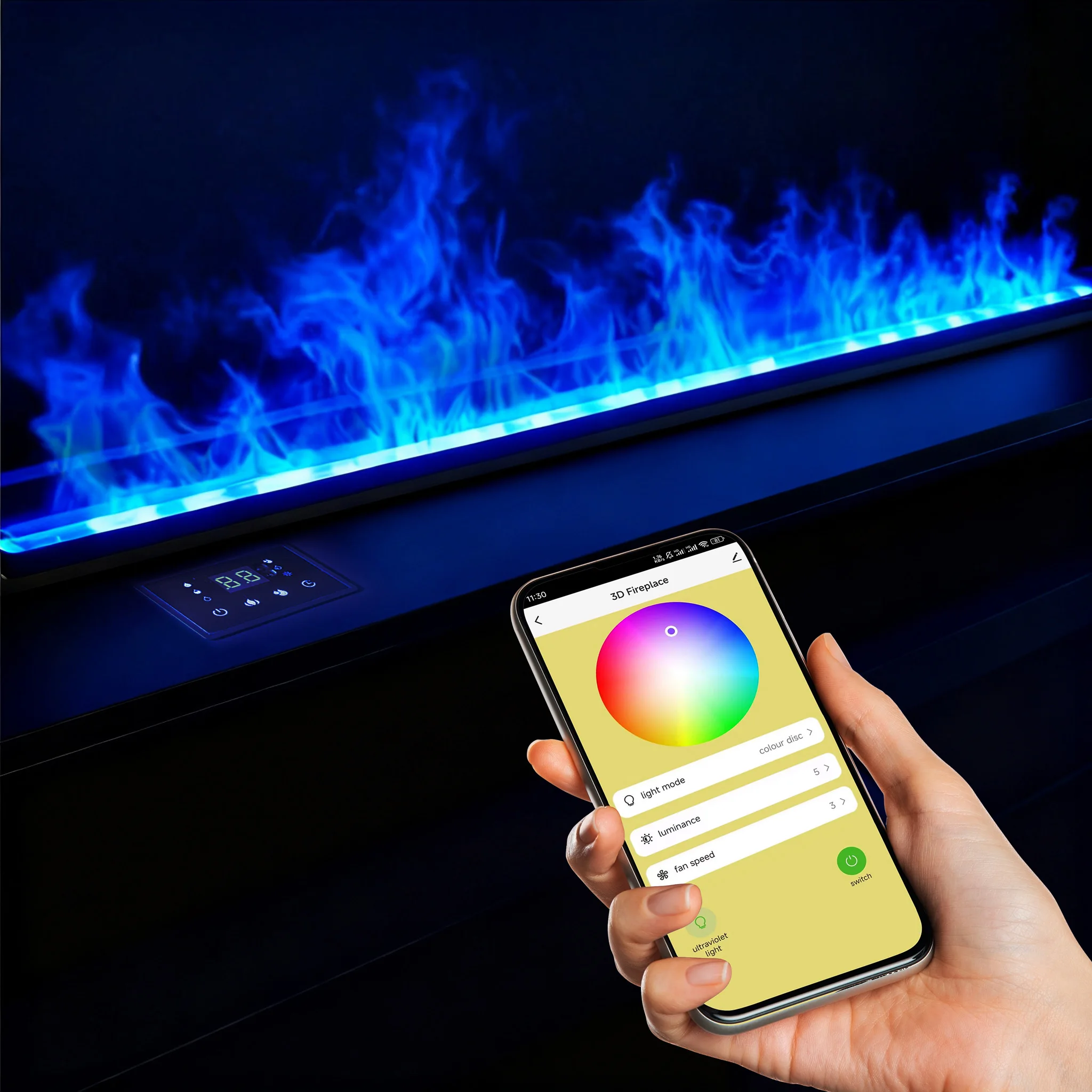 

Local Stock USA Water Vapor Fireplace Simulated 3D Flame Effect Smart APP Control Environmentally Friendly Humidifier