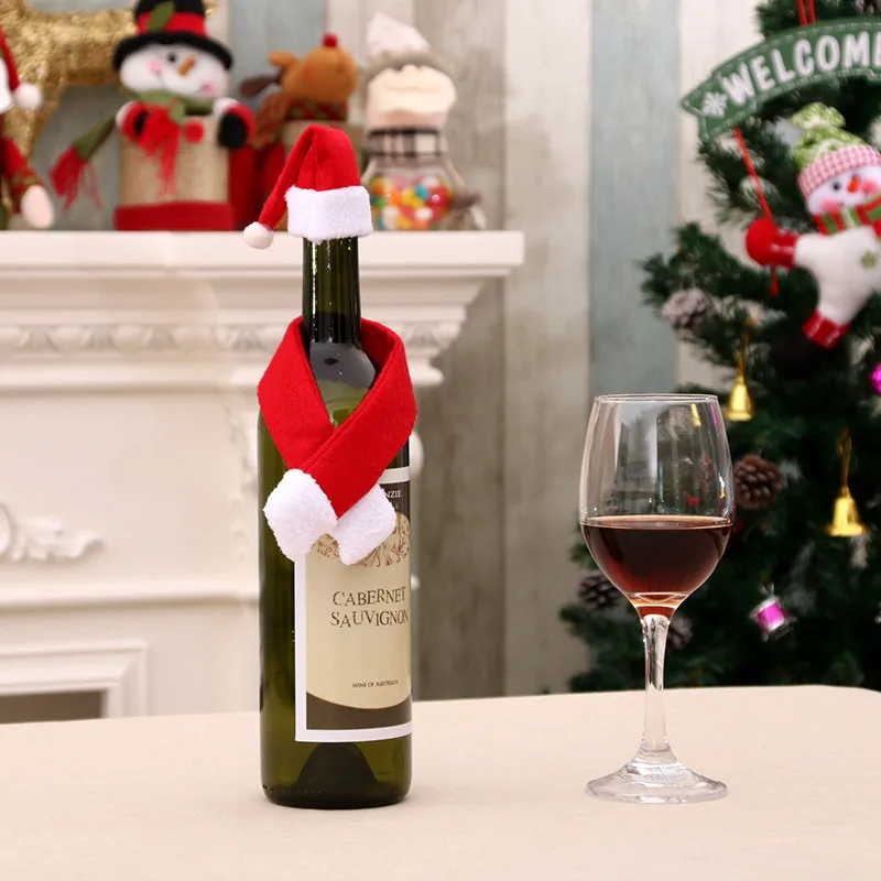 Wine Bottle Cover Scarf Dress Up Restaurant Atmosphere New Creative Home Decoration Dinner Table Decorations New Year Santa Hats