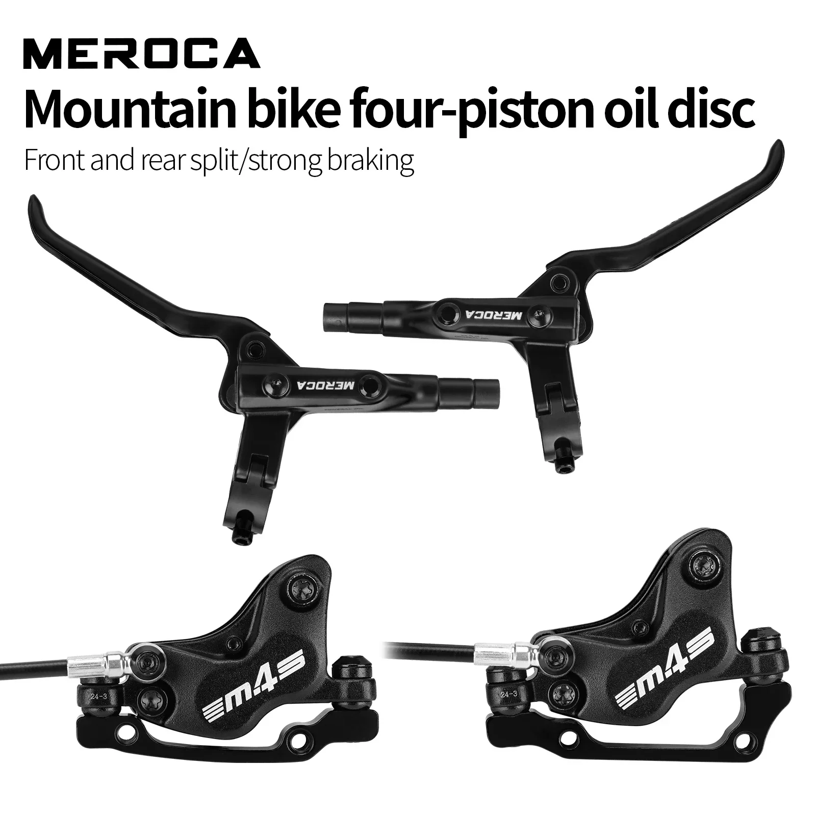 MEROCA 4-Piston Split Type Bicycle Hydraulic brakes mtb Oil Pressure Front 850mm Rear 1550mm for Mountain Bike Brakes