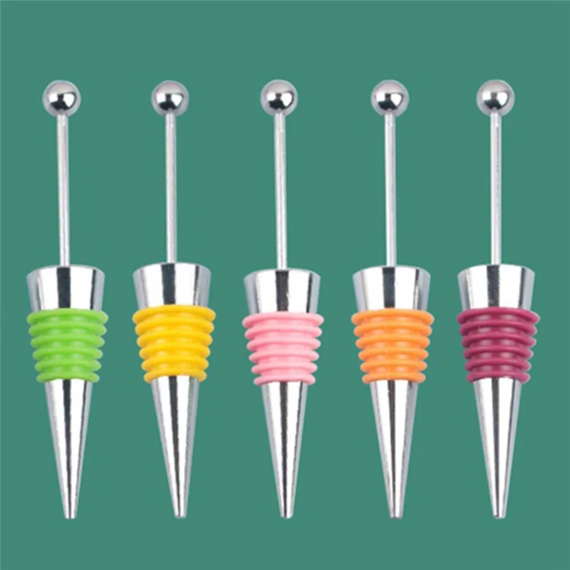 BOFOF 5Pcs DIY Beadable Wine Stopper Party Wedding Bar Decor Sealed Fresh-Keeping Wine Champagne Stopper