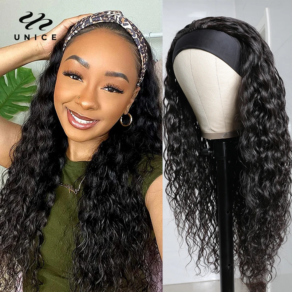 Unice Hair Malaysian Hair Water Wave Wig Headband Wig 100% Human Hair Wigs for Women No Glue No Sew In Beginner Friendly