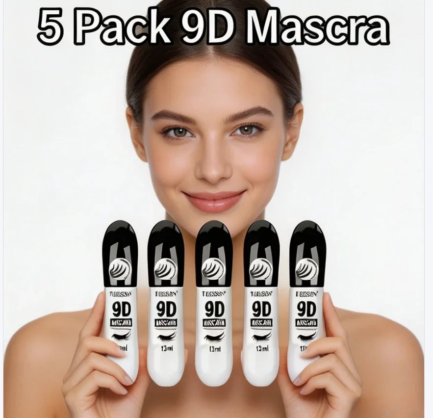 5-teiliges 9D Faser-Mascara-Set, wasserfest, langlebig, für geschwungene Wimpern, schweißresistent, wischfest, schlankmachende Basis für alle Hauttypen