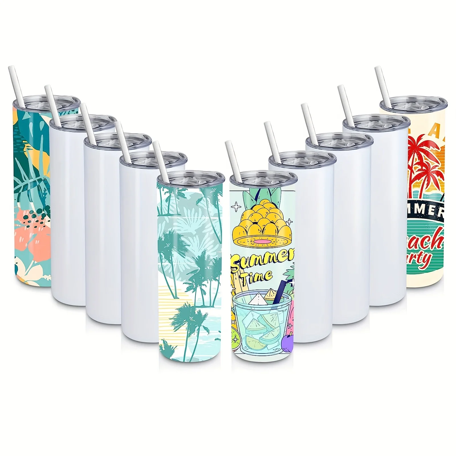 

WATERSY 4/8/10 шт. термосублимационный стакан 600 мл, белая изолированная бутылка с соломинкой и крышкой, термочашка из нержавеющей стали, кружки «сделай сам»