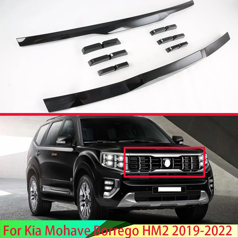 For Kia Mohave Borrego HM2 2019-2022 Car Accessories ABS Front Center Mesh Grille Grill Cover Radiator Strip Trim Decoration