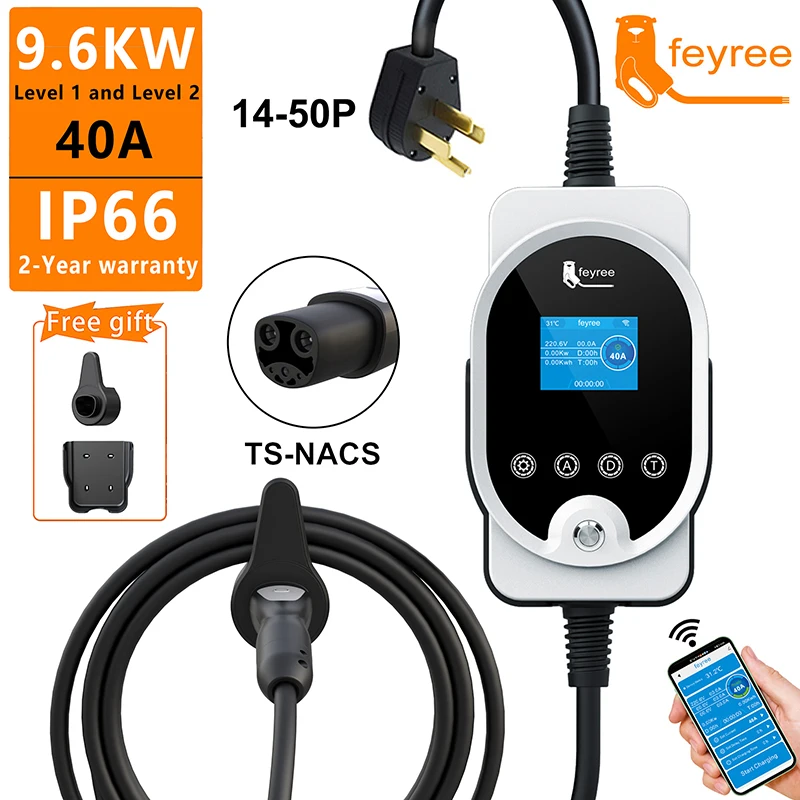 Feyree 40A 9.6kw ev charger electric car accessories NACS EV Charger fast charge station