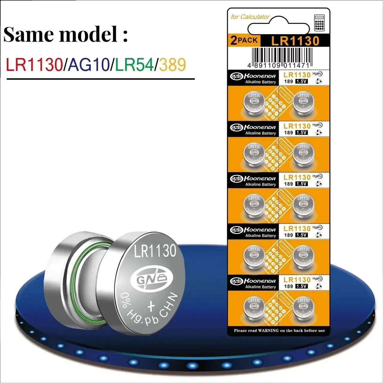 AG10 Coin Cell Battery, Usado em calculadoras, Termômetro, Relógios eletrônicos, 1.55V, LR54, 389A, 189, LR1130, L1131