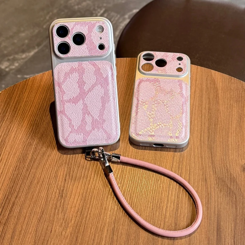 

Fashion Plating Snake Skin Pattern Leather Phone Case For iPhone 17 Pro 16 15 14 Pro Max Cover with Hand Rope Strap Protective C
