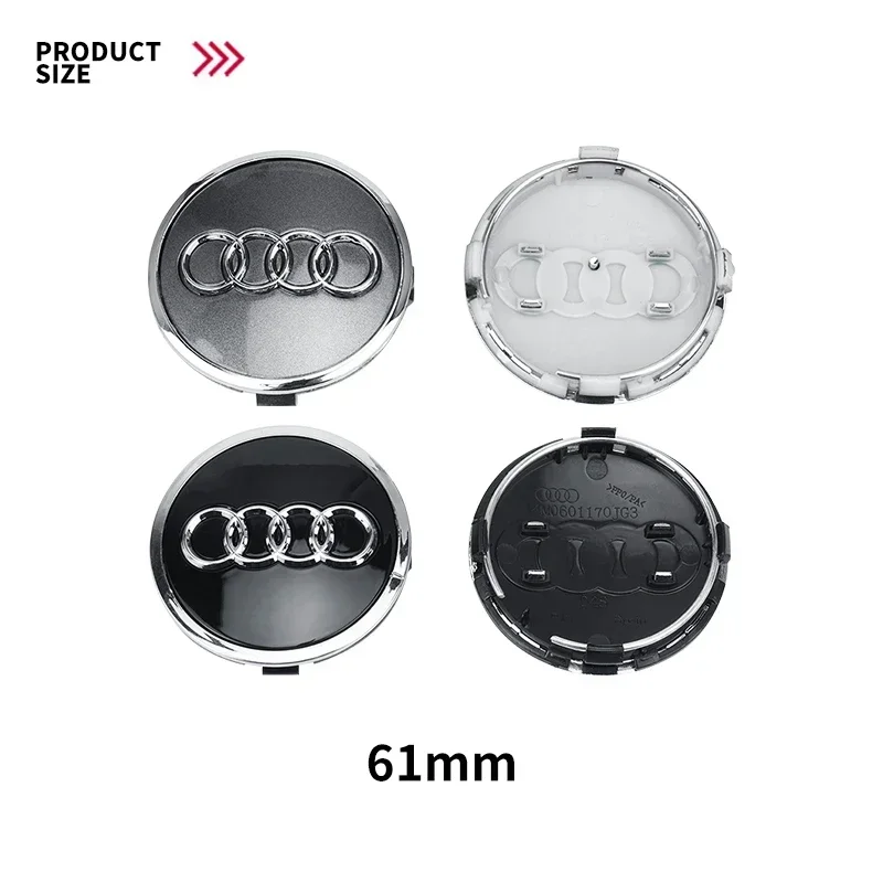 61MM 4pcs Black Grey Chrome Wheel Center Hub Caps Covers Logo Emblem For Audi TT A3 A4 A5 A6 A7 A8 Q5 R8 S4 S5 S6 4M0 601 170