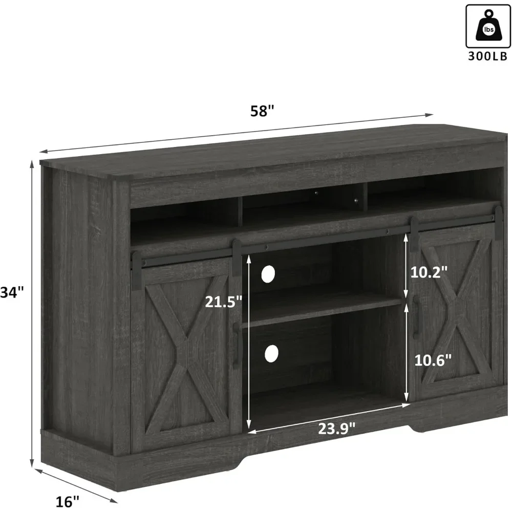 TV Stand  34'' for 65+Inch TVs with Sliding Barn Doors, Rustic Wood Media Console Storage Cabinet Television Stand