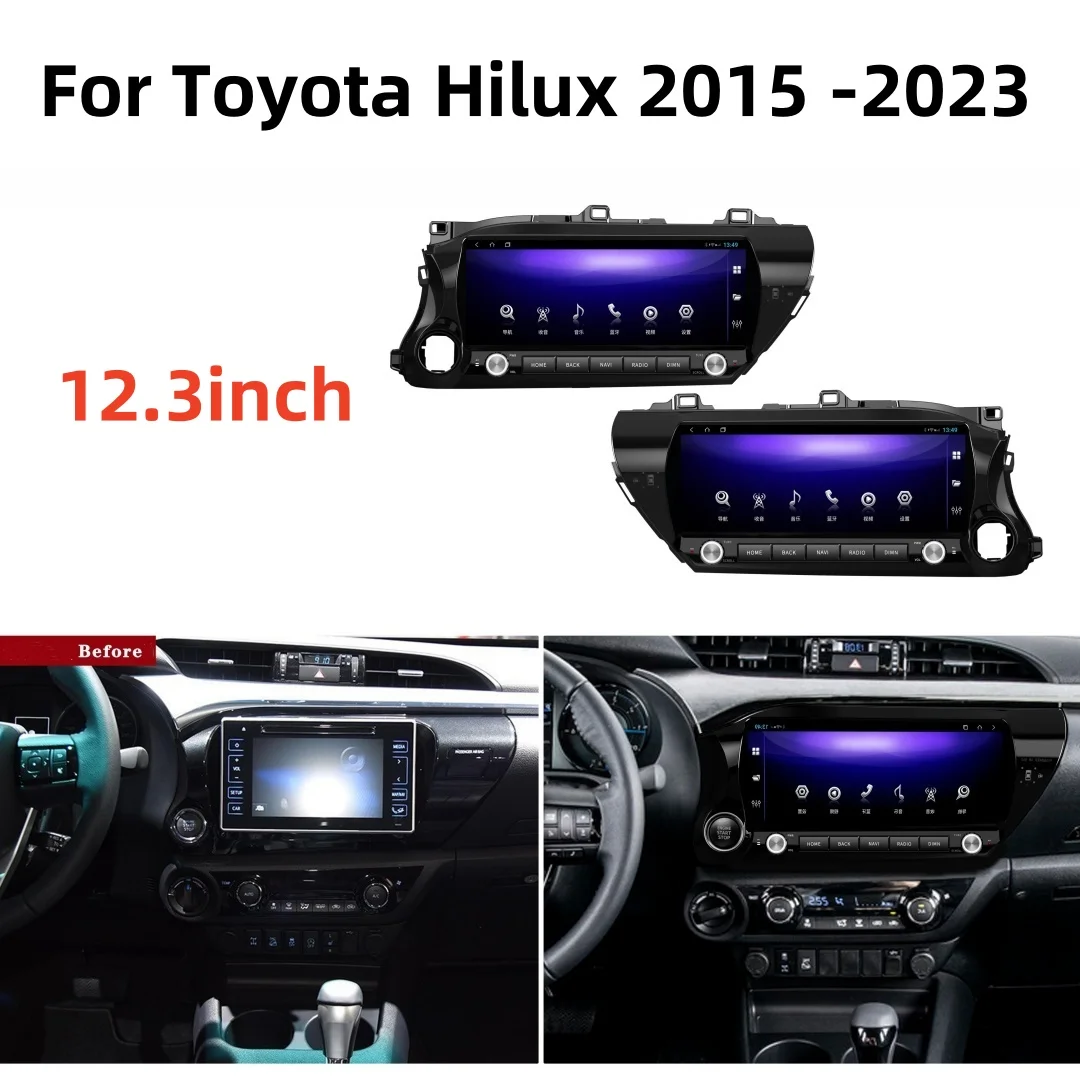 

12.3 Inch Android 14 For Toyota Hilux 2015 -2023 Qled Screen Car Multimedia Auto Video Player GPS Navi Stereo CarPlay Head Unit