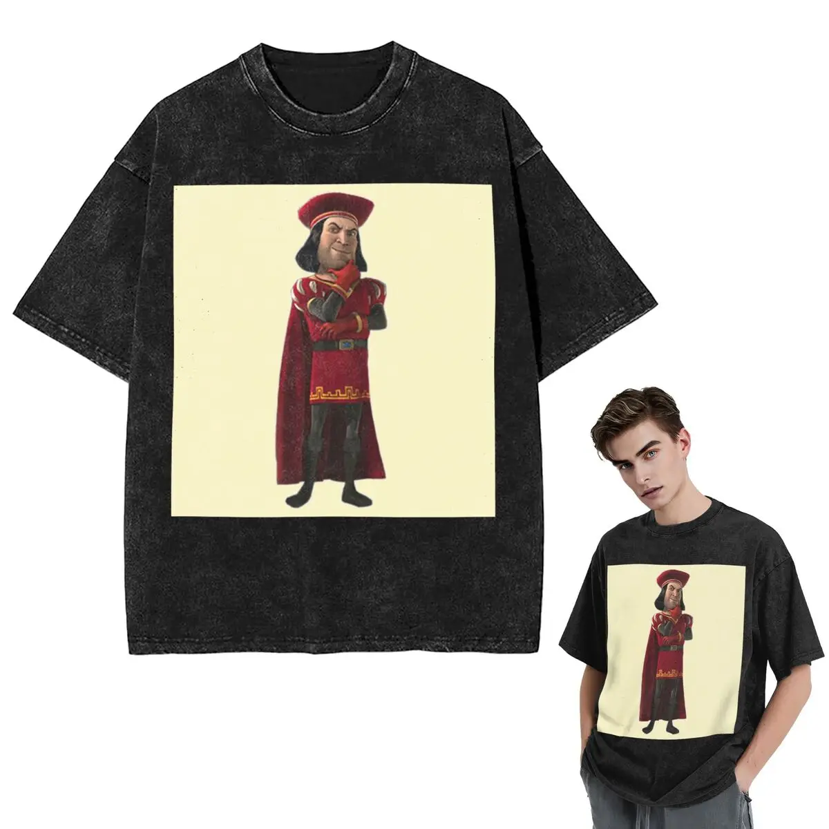 

Уличная одежда, футболки Lord Farquaad, стираная футболка с коротким рукавом, футболка в стиле хип-хоп, топы, футболки для мужчин и женщин