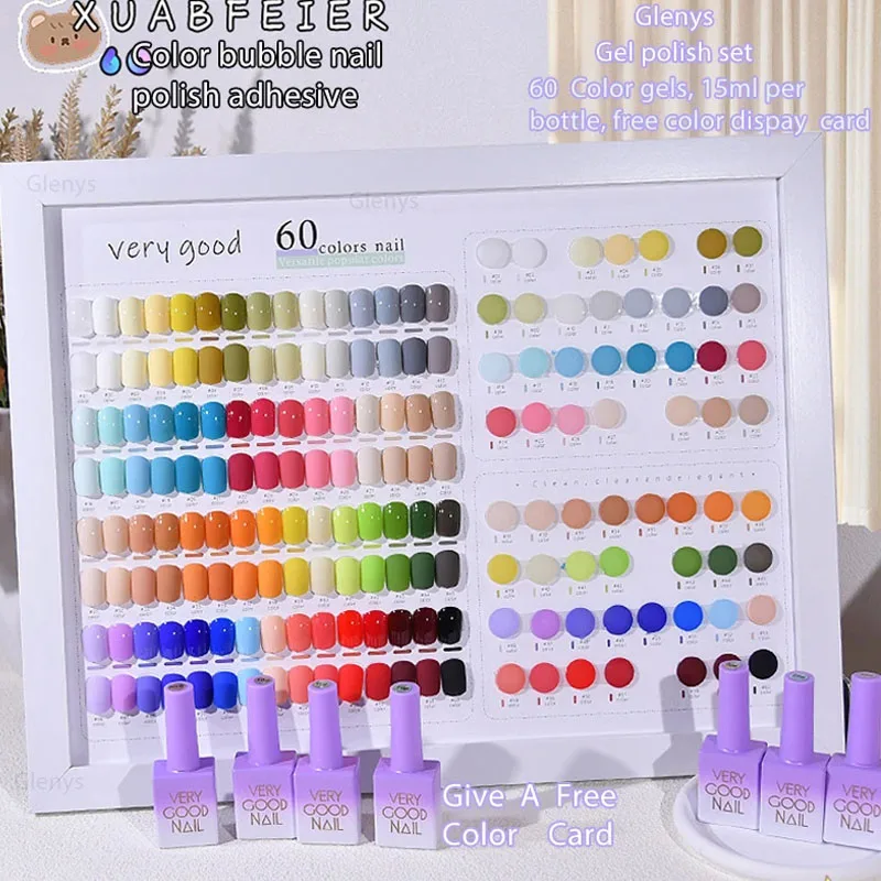 Glenys 60 لون طلاء الأظافر هلام صافي الأحمر شعبية شبه دائمة الغمر هلام بطاقة اللون الأشعة فوق البنفسجية LED صالون الأظافر ورنيش مجموعة 15 مللي