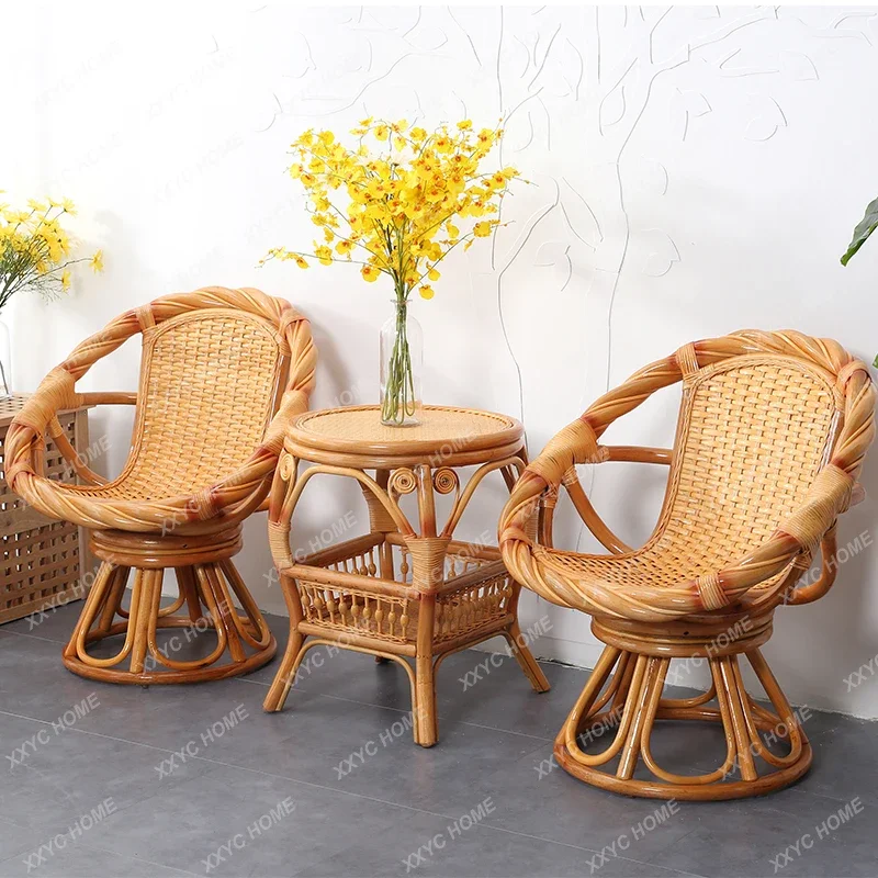 Leisure Chair Armchair Tea House Chair Outdoor Balcony Rattan Chair Three-Piece Set