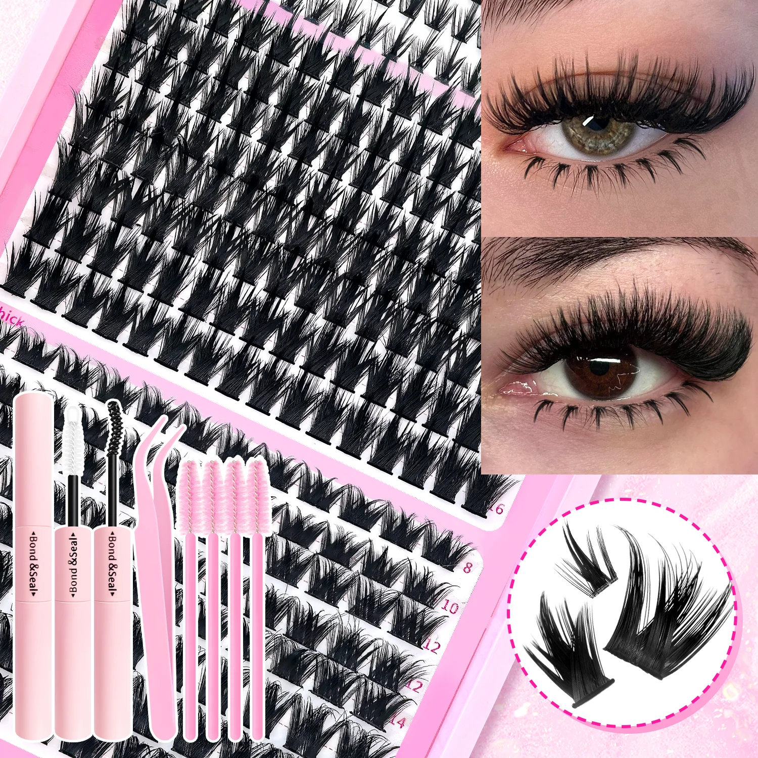 EIMNY Manga Lash Clusters Kit: Elfenartige, spitz zulaufende falsche Wimpern, Katzen-Einzelwimpern-Cluster mit unteren Wimpern, wiederverwendbar, natürlich und flauschig