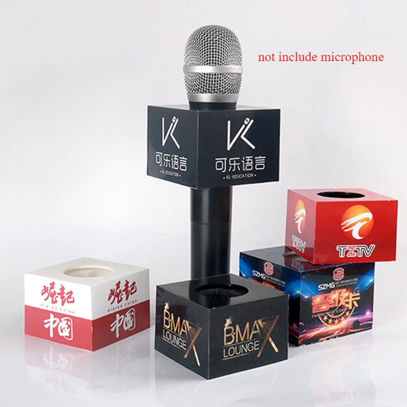 

High Quality Microphone Cover Logo Flag For Mic Holder Box All Wrapped Mic Flag Logo Customization for interview mic