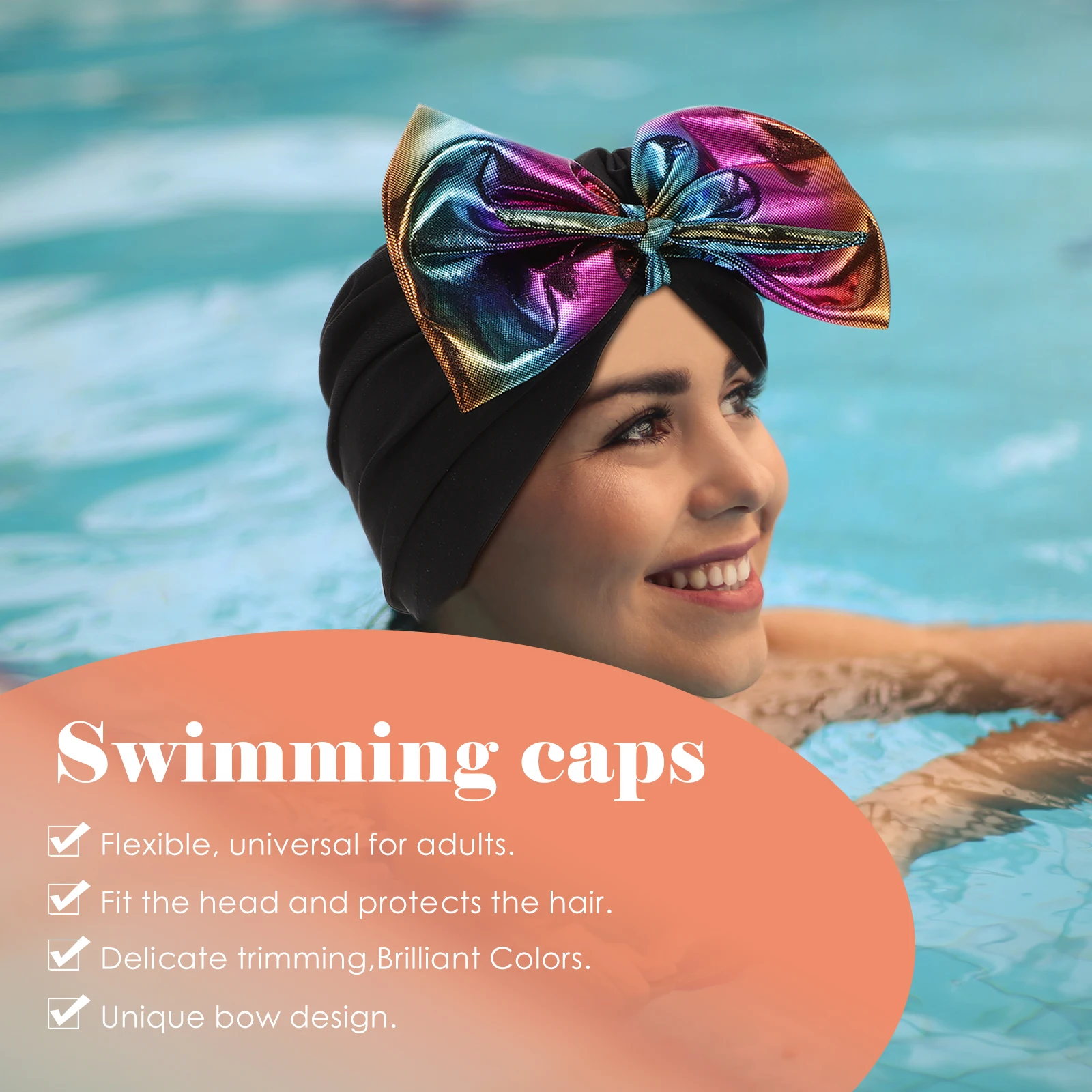 

Long-haired Women Caps Blue Elastic Swimming Hat Nylon Adult Bathing Decorative Elastic Hair Protection Swimming Hat