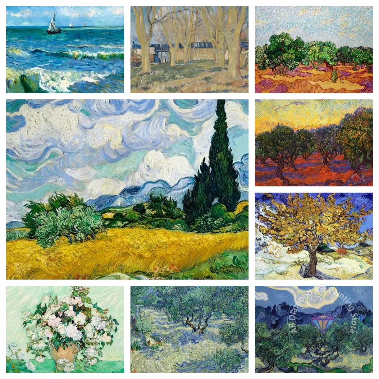 

DIY Van Gogh Art AB Diamond Painting 5D Mosaic Abstract Garden Pastoral Apricot Blossom Starry Night Decoration Home Gift