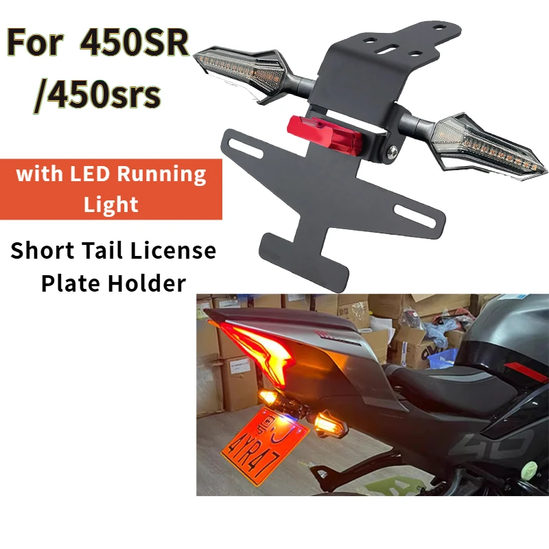 

For CFMOTO 450SR Short Tail License Plate Bracket Kit with LED Running Light, No-Drill Installation, Sporty Waterproof