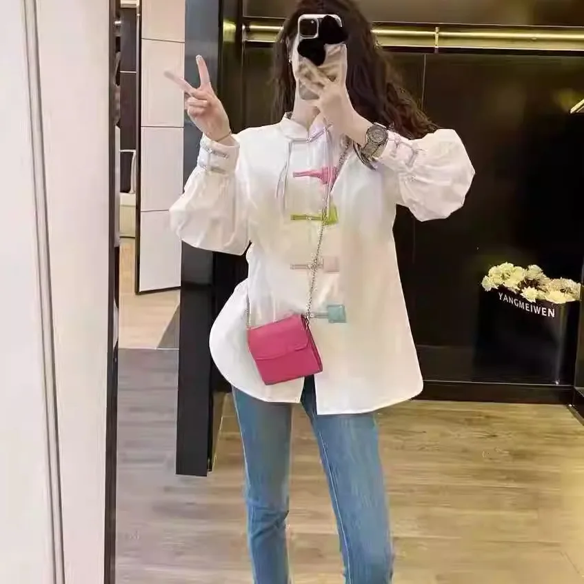 

Новая женская рубашка в китайском стиле, весна 2025, дизайнерская новинка, на пуговицах, с длинным рукавом, свободного кроя