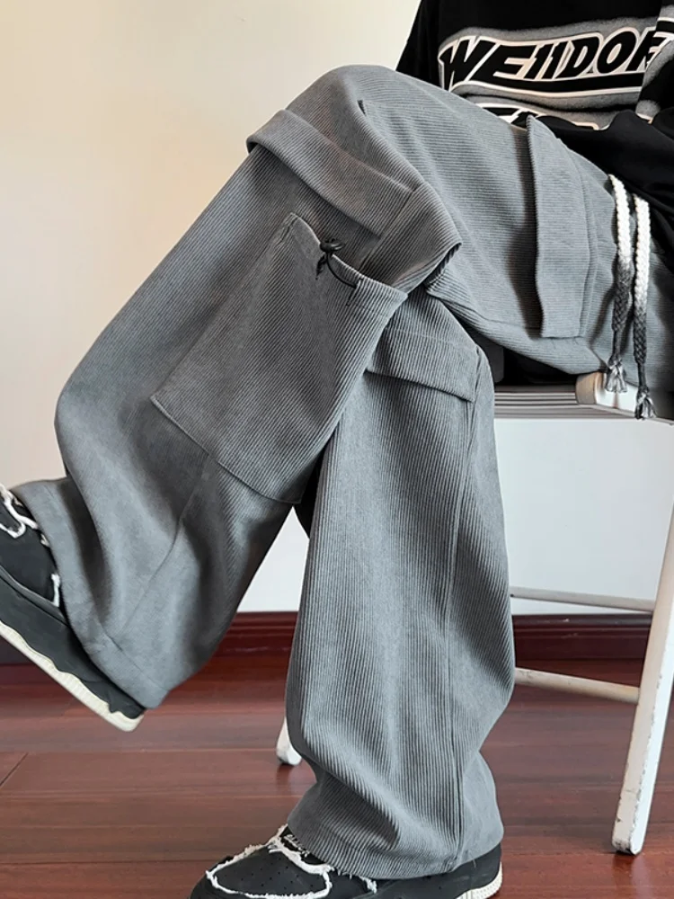 

Corduroy Workwear Pants Men's Spring Autumn American High Street Hiphop Texture Straight Drapey Wide Leg Trendy Pants