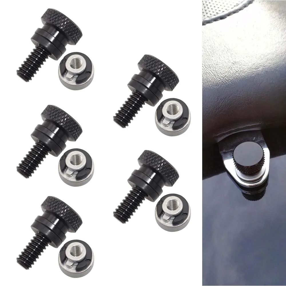 5Piece Rear Fender Mounting Knurled Cut Bolt Nut Motorcycle 1/4" Seat Bolt For Harley 1996-2019 Black Knurled Bolt Silver Nut