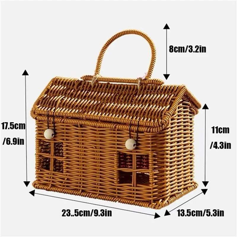 سلة ABDJ-Rattan على شكل منزل مع غطاء مع مقبض قابل للطي للنزهات وعيد الفصح والتنظيم والتخزين
