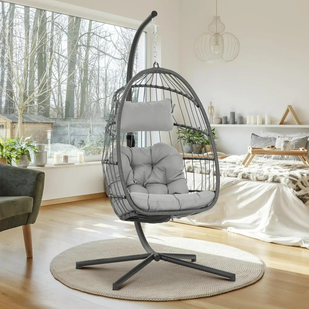 Swing Egg Chair,Aluminum Frame and UV Resistant Cushion with Steel Stand for Indoor Outdoor Patio Bedroom Wicker 350LBS Capacity