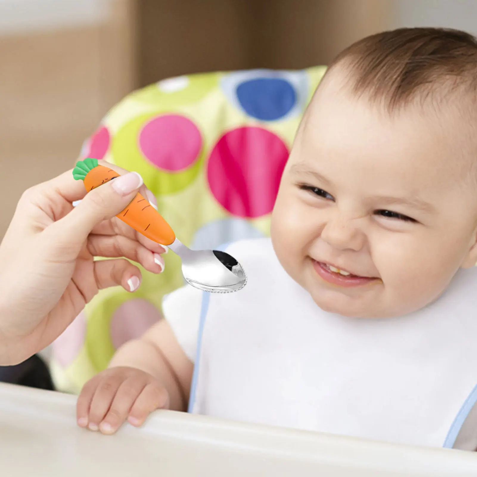 Toddler Stainless Steel Baby Forks And Spoons With Cartoon Carrot Round Handle Children's Safe Silverware Kids Utensil BPA Free