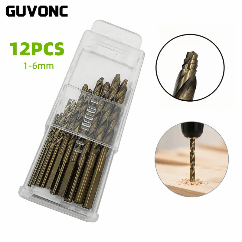 12PCS M35 Cobalt Step Drill Bits 1-6mm Self-Centering Split Point Drills for Stainless Steel Hardened Metal Wood Plastic