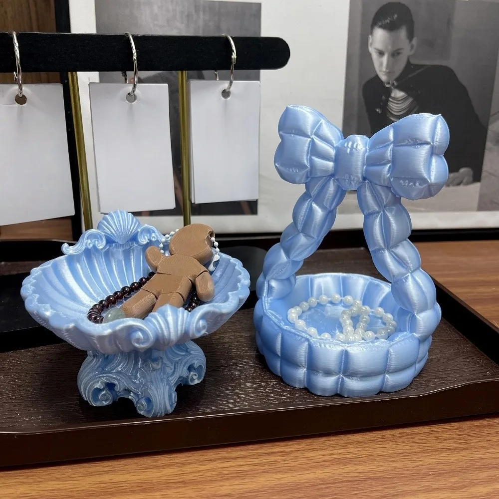 Elegant Bow 3D Printed Jewelry Tray Decorative Sweet Sofa-shaped Ring Holder Baroque Style Creative Shell Shape Jewelry Tray
