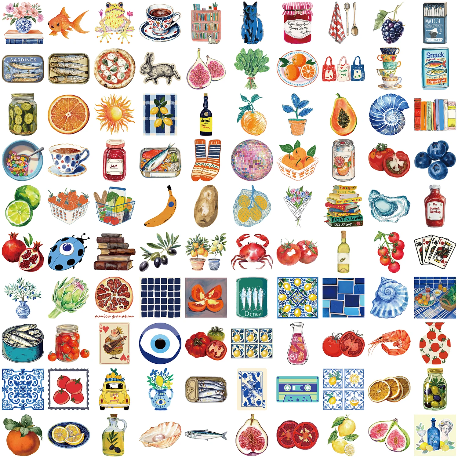 100 pçs mediterrâneo tomate retro pvc adesivos decalques decorativos para laptops manuais casos de telefone celular cozinha viagem