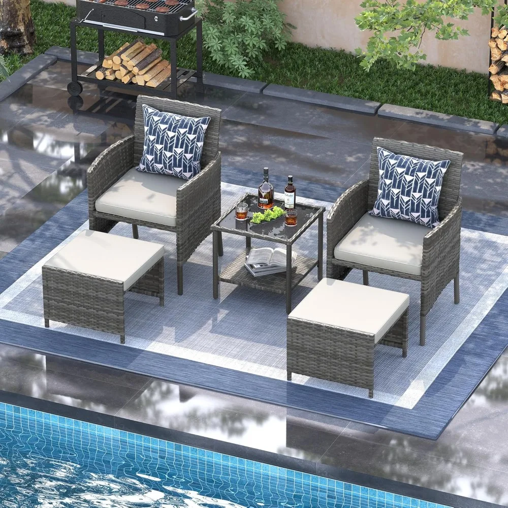 

Outdoor Furniture Patio Chairs with Ottoman, Ideal for Balcony, Porch, 5 Piece Patio Furniture Set with Side Table, Customized