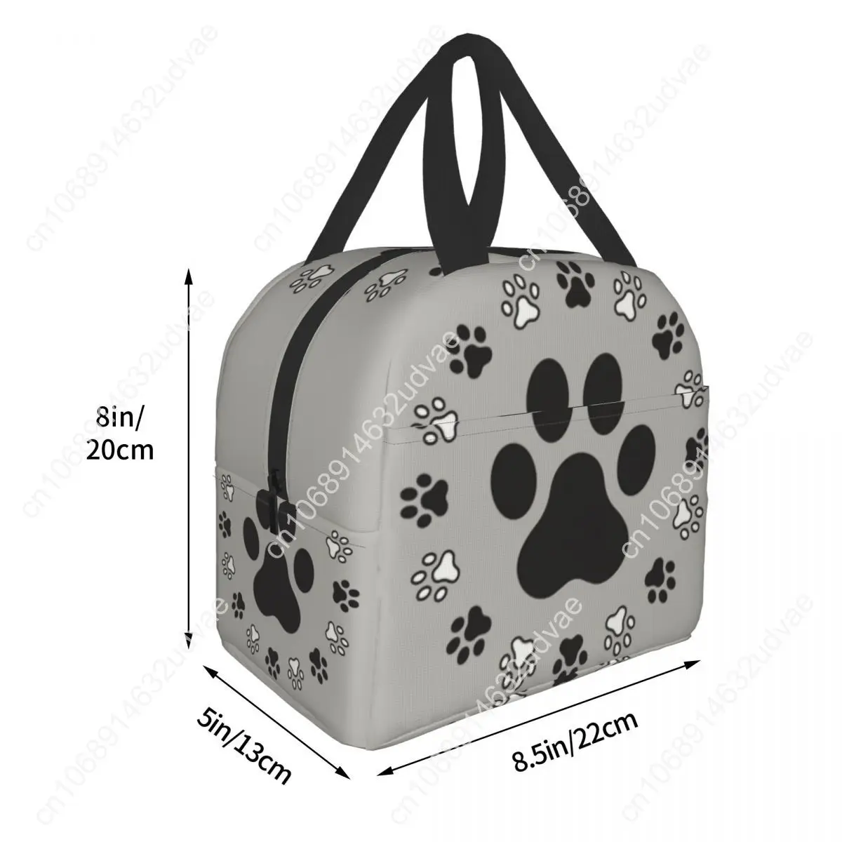 สัตว์ Pug Footprints กล่องอาหารกลางวันแบบพกพาผู้หญิง Leakproof Cat Pug และ Dog Pug Footprints สีดําอาหารถุงอาหารกลางวันฉนวน