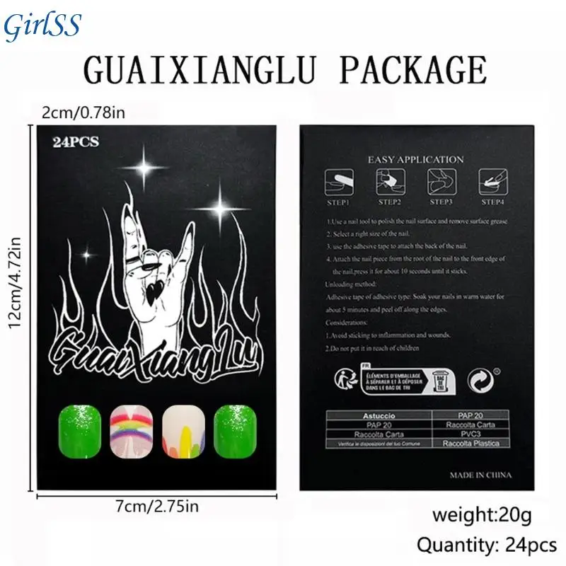 24 ชิ้น Glitters กดบนเล็บสีเขียว Four Clovers ออกแบบสำหรับ StPatricks ฉลองวันเพิ่ม Sparkles และ Luck T4MB