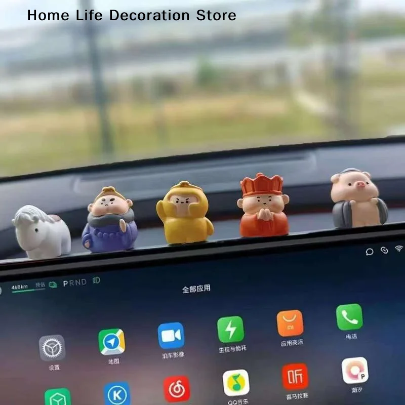 5pcs Car Mounted Mini Ornament Office Desk Cartoon Cute Workstation Journey To The West Wukong Master Disciple Small Ornament
