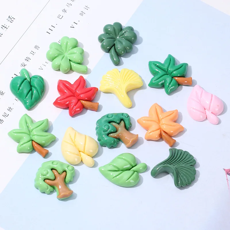 

100pcs Resin Lovely Mini Leaves Tree Flatback Cabochon Scrapbook Kawaii DIY Jewelry Charms Embellishments Accessories