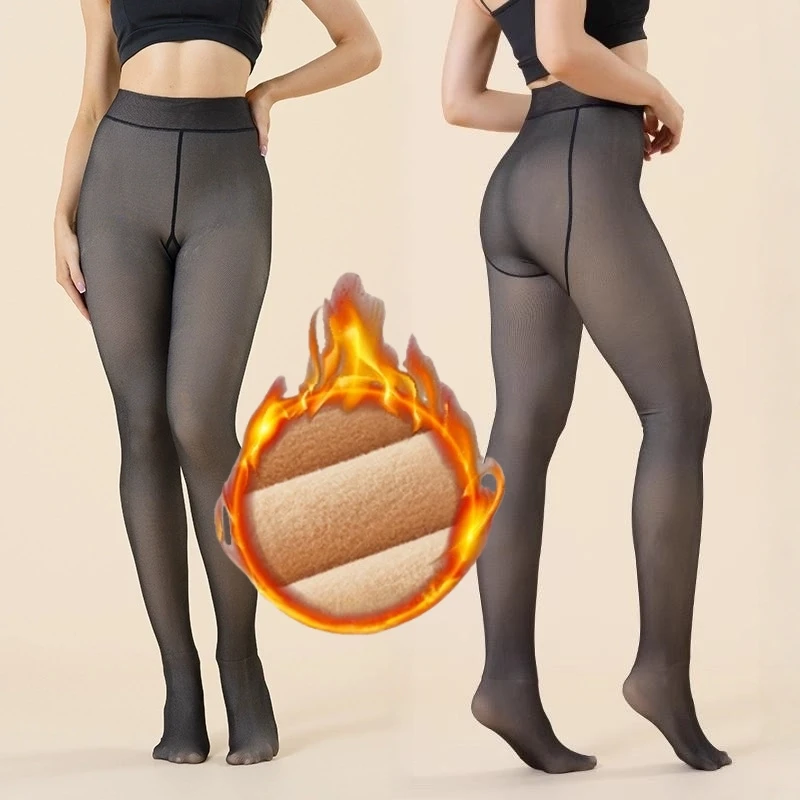 

Thermal Leg Warmers Pants Women Sexy Translucent Slim Pantyhose Plus Size High Waist Tights Autumn Winter Fleece Leggings