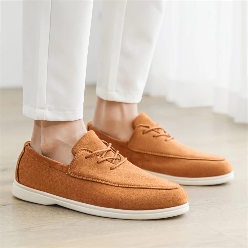 Men's Suede Leather Lace Up Loafers Brown Casual Driving Shoes and Man Platform Casual Shoes Are Fashionable for Daily Wear 2026